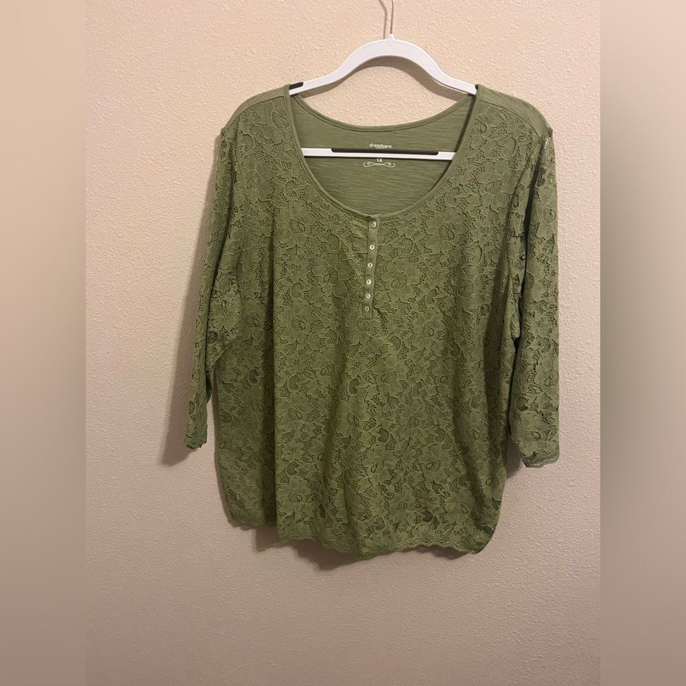Dress Barn Women's Green Lace Blouse